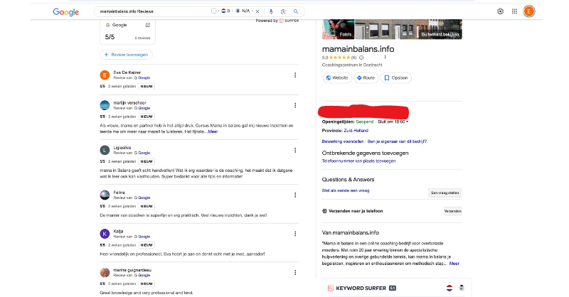 review google bedrijf mamainbalans.info