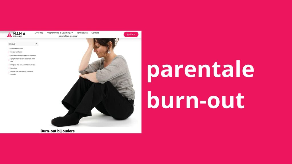 Afbeelding met daarop: de woorden gezin met daarnaast een blog over "Burn-out bij ouders" overwel een "parentale burn-out"