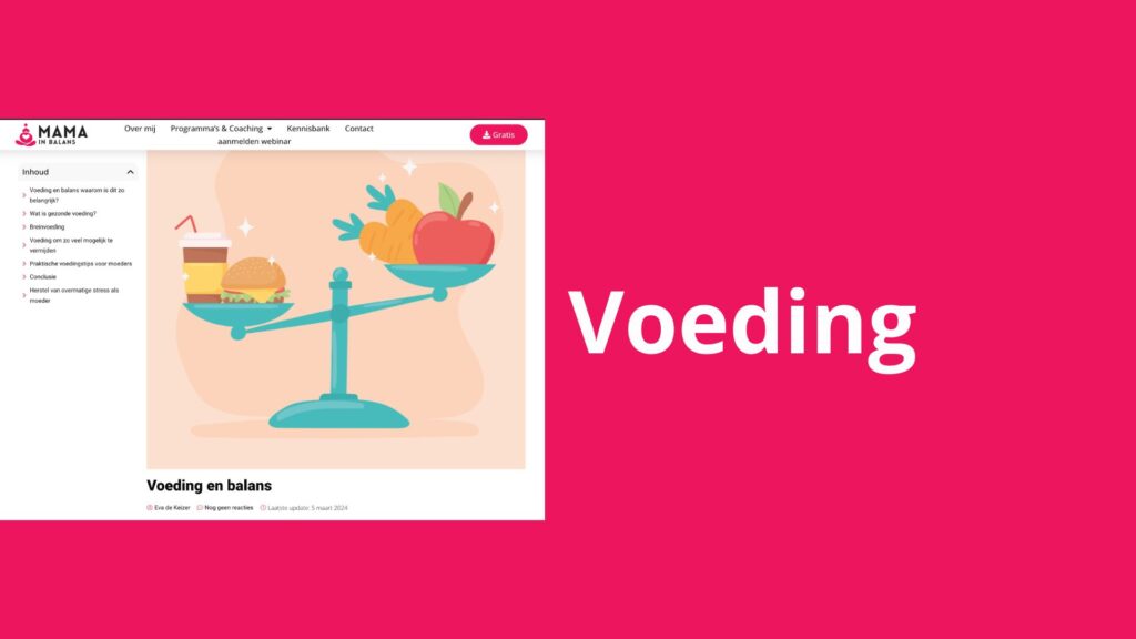 Afbeelding met daarop: het woord voeding met daarnaast een blog over "voeding en balans"