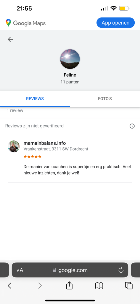 Review google "de manier van coachen is superfijn en erg praktisch"